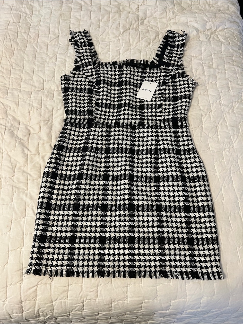 Forever 21 Black & White Houndstooth Fringe Mini Dress